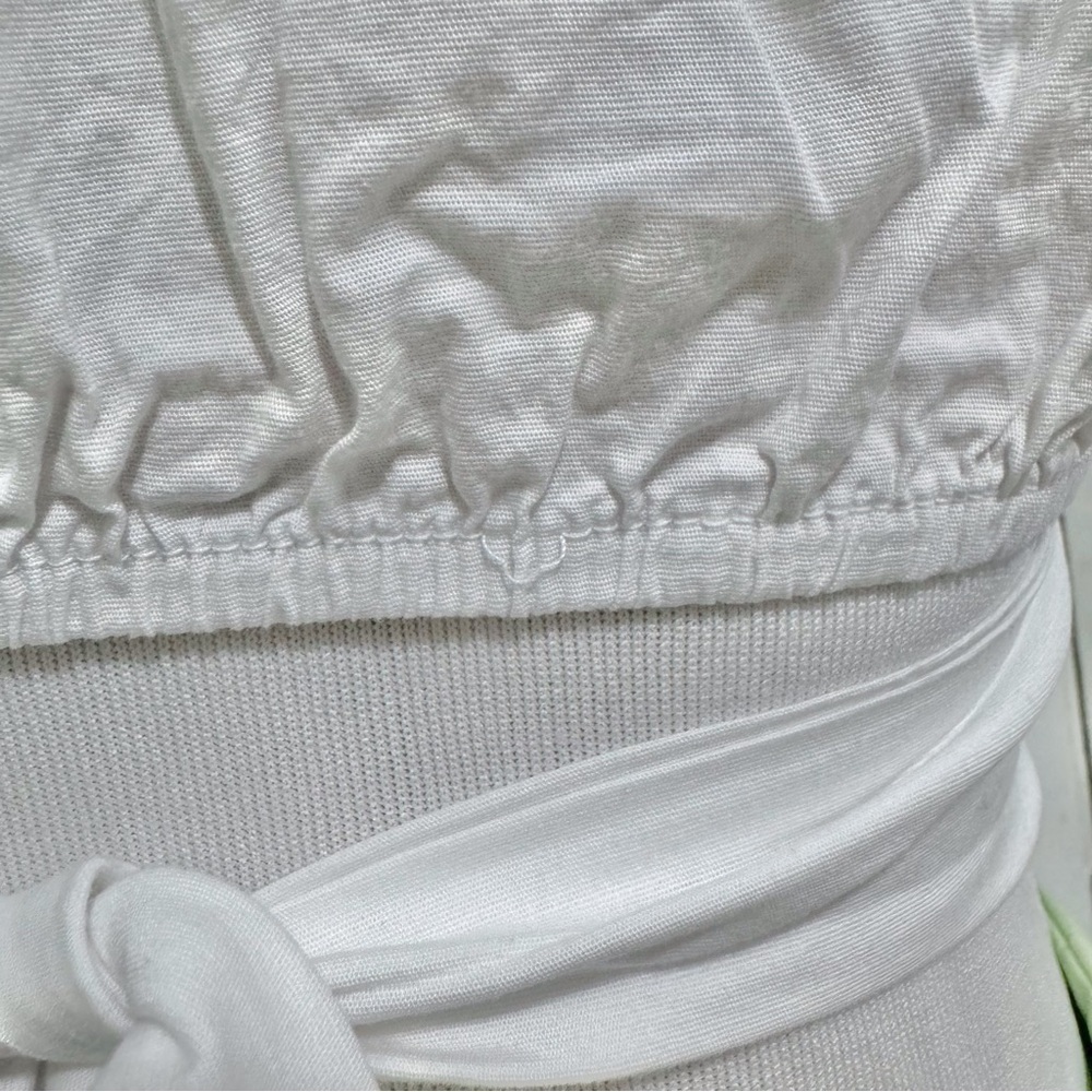 Altar’d State White Crop Peasant Blouse Belted Blouse Puff Sleeve Size Medium - Picture 9 of 11